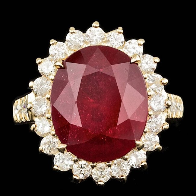 14k Yellow Gold 10.00ct Ruby 1.30ct Diamond Ring: Retail: $12,600.00 ****** 14k Yellow Gold 10.00ct Ruby 1.30ct Diamond Ring ****** Metal: 14k Solid Yellow Gold / Size: 6.75 / Total Item Weight: 8.0 grams / Country Made: United States / / Main Stone: