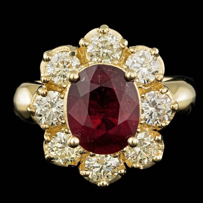 14k Yellow Gold 3.00ct Ruby 1.50ct Diamond Ring: Retail: $12,300.00 ****** 14k Yellow Gold 3.00ct Ruby 1.50ct Diamond Ring ****** Metal: 14k Solid Yellow Gold / Size: 6.5 / Total Item Weight: 8.3 grams / Country Made: United States / / Main Stone: R