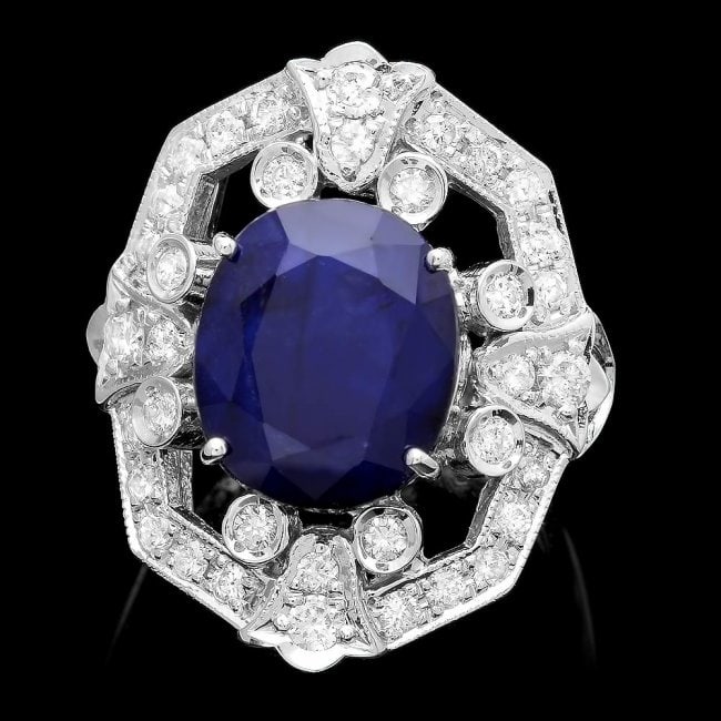 14k Gold 9.00ct Sapphire 1.30ct Diamond Ring: Retail: $10,600.00 ****** 14k Gold 9.00ct Sapphire 1.30ct Diamond Ring ****** Metal: 14k Solid White Gold / Size: 7 / Total Item Weight: 10.5 grams / Country Made: United States / / Main Stone: Sapphi