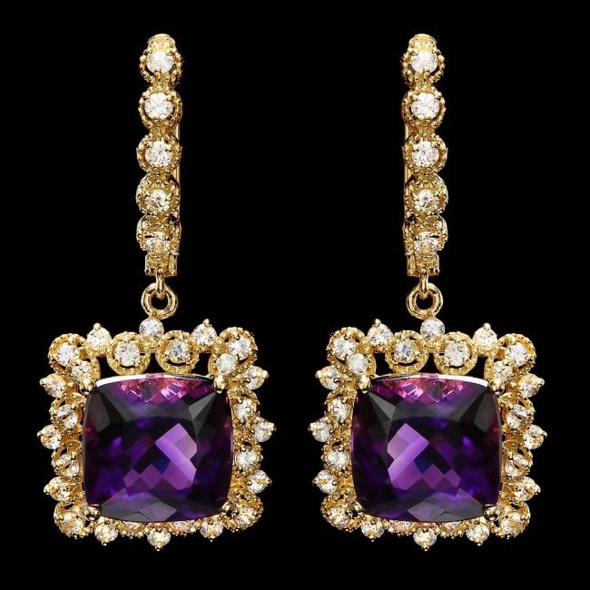 14k Gold 11.50ct Amethyst 1.70ct Diamond Earrings: Retail: $7,600.00 ****** 14k Gold 11.50ct Amethyst 1.70ct Diamond Earrings ****** Metal: 14k Solid Yellow Gold / Total Item Weight: 9.5 grams / Country Made: United States / / Main Stone: Amethyst / C