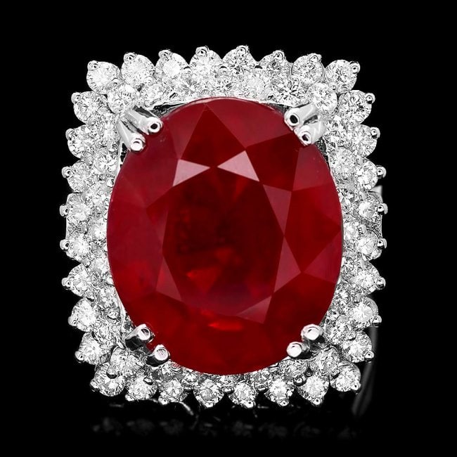 14k White Gold 17.50ct Ruby 1.50ct Diamond Ring: Retail: $14,600.00 ****** 14k White Gold 17.50ct Ruby 1.50ct Diamond Ring ****** Metal: 14k Solid White Gold / Size: 6.5 / Total Item Weight: 12.5 grams / Country Made: United States / / Main Stone: R