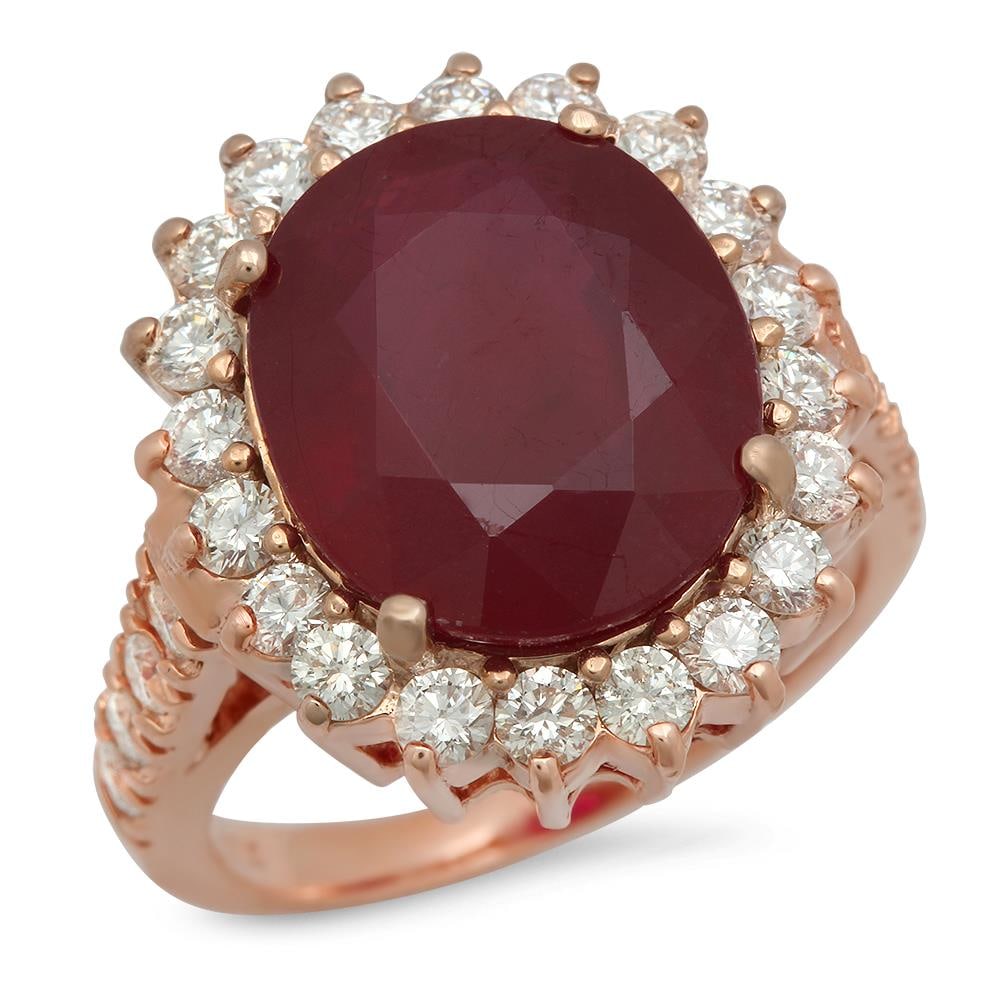 14K Gold 9.99ct Ruby 1.40ct Diamond Ring (1 of 5)