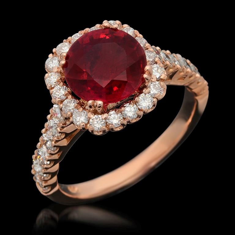 14K Gold 3.28ct Ruby 1.26ct Diamond Ring: Retail: $6,171.00 ******14K Gold Ruby & Diamond Ring ****** Metal: 14K Solid Rose Gold / Total Item Weight: 5.1 grams / Country Made: United States / / Main Stone: Ruby/ Color: Red / Carat Total Weigh