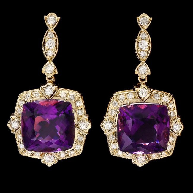 14k Gold 23ct Amethyst 1.6ct Diamond Earrings: Retail: $19,300.00 ****** 14k Gold 23ct Amethyst 1.6ct Diamond Earrings ****** Metal: 14k Solid Yellow Gold / Total Item Weight: 16.5 grams / Country Made: United States / / Main Stone: Amethyst / Col