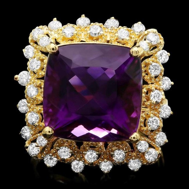 14k Gold 9.32ct Amethyst 0.90ct Diamond Ring: Retail: $6,500.00 ****** 14k Gold 9.32ct Amethyst 0.90ct Diamond Ring ****** Metal: 14k Solid Yellow Gold / Size: 7 / Total Item Weight: 7.3 grams / Country Made: United States / / Main Stone: Amethys