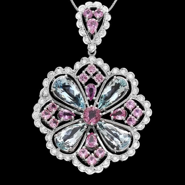 14k Aquamarine Sapphire Spinnel Diamond Pendant: Retail: $18,900.00 ****** 14k Aquamarine Sapphire Spinnel Diamond Pendant ****** Metal: 14k Solid White Gold / Size: 16 / Total Item Weight: 17.0 grams / Country Made: United States / / Main Stone: Aq