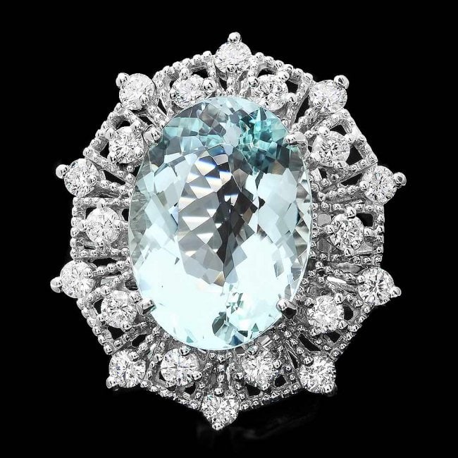 14k Gold 11.00ct Aquamarine 1.60ct Diamond Ring: Retail: $9,800.00 ****** 14k Gold 11.00ct Aquamarine 1.60ct Diamond Ring ****** Metal: 14k Solid White Gold / Size: 8 / Total Item Weight: 11.5 grams / Country Made: United States / / Main Stone: Aqua
