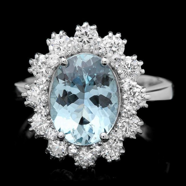 14k Gold 1.25ct Aquamarine 1.25ct Diamond Ring: Retail: $8,960.00 ****** 14k Gold 1.25ct Aquamarine 1.25ct Diamond Ring ****** Metal: 14k Solid White Gold / Size: 7 / Total Item Weight: 5.5 grams / Country Made: United States / / Main Stone: Aquama
