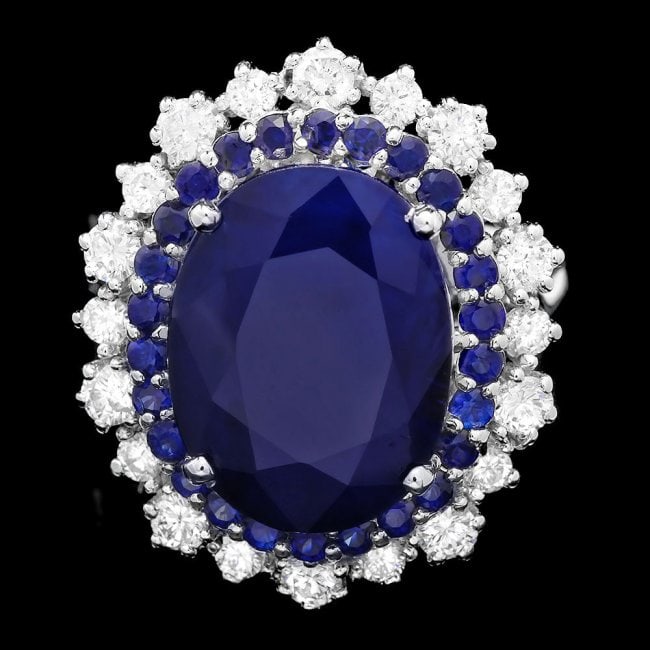 14k Gold 8.15ct Sapphire 0.90ct Diamond Ring: Retail: $8,770.00 ****** 14k Gold 8.15ct Sapphire 0.90ct Diamond Ring ****** Metal: 14k Solid White Gold / Size: 6.75 / Total Item Weight: 8.0 grams / Country Made: United States / / Main Stone: Sapph