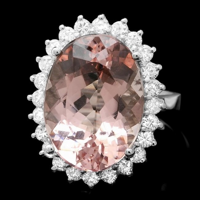 14k Gold 11.00ct Morganite 1.10ct Diamond Ring: Retail: $8,600.00 ****** 14k Gold 11.00ct Morganite 1.10ct Diamond Ring ****** Metal: 14k Solid White Gold / Size: 7 / Total Item Weight: 8.5 grams / Country Made: United States / / Main Stone: Morgan