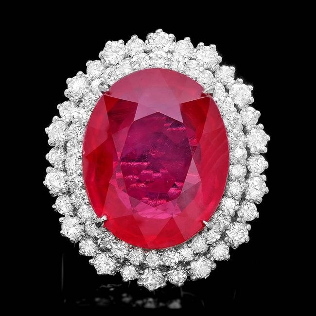 14k White Gold 18.00ct Ruby 2.45ct Diamond Ring: Retail: $17,800.00****** 14k White Gold 18.00ct Ruby 2.45ct Diamond Ring ****** Metal: 14k Solid White Gold / Total Item Weight: 12.5 grams / Country Made: United States / / Main Stone: Ruby/ Color: O
