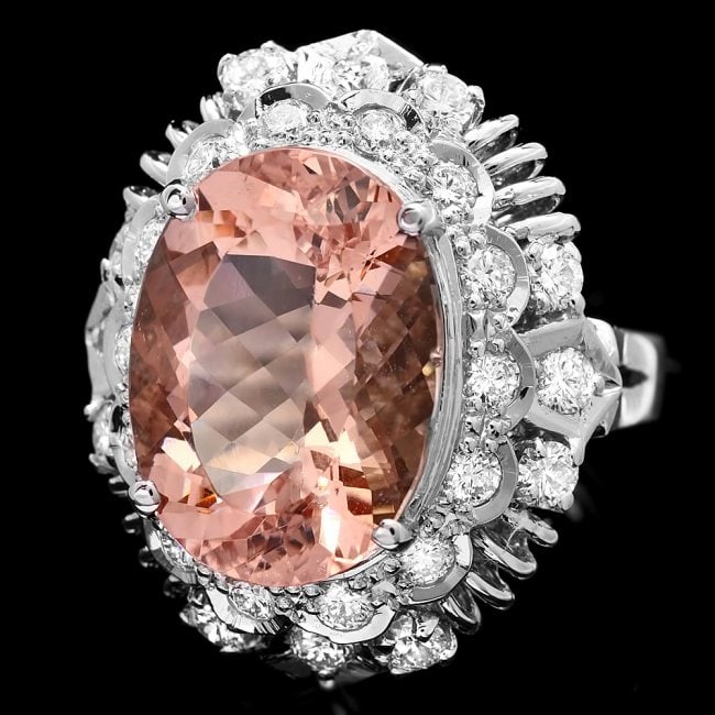 14k Gold 8.50ct Morganite 1.40ct Diamond Ring: Retail: $12,500.00 ****** 14k Gold 8.50ct Morganite 1.40ct Diamond Ring ****** Metal: 14k Solid White Gold / Size: 6.75 / Total Item Weight: 11.0 grams / Country Made: United States / / Main Stone: Mo