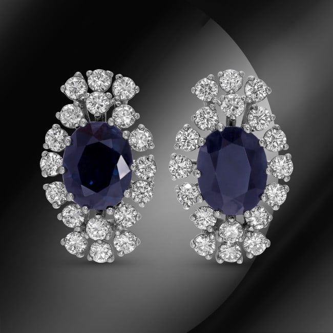 14k Gold 5.42ct Sapphire 1.82ct Diamond Earrings: Retail: $12,357.00 ****** 14k Gold 5.42ct Sapphire 1.82ct Diamond Earrings ****** Metal: 14k Solid White Gold / Size: / Total Item Weight: 9.0 grams / Country Made: USA / / Main Stone: Sapphire / Colo