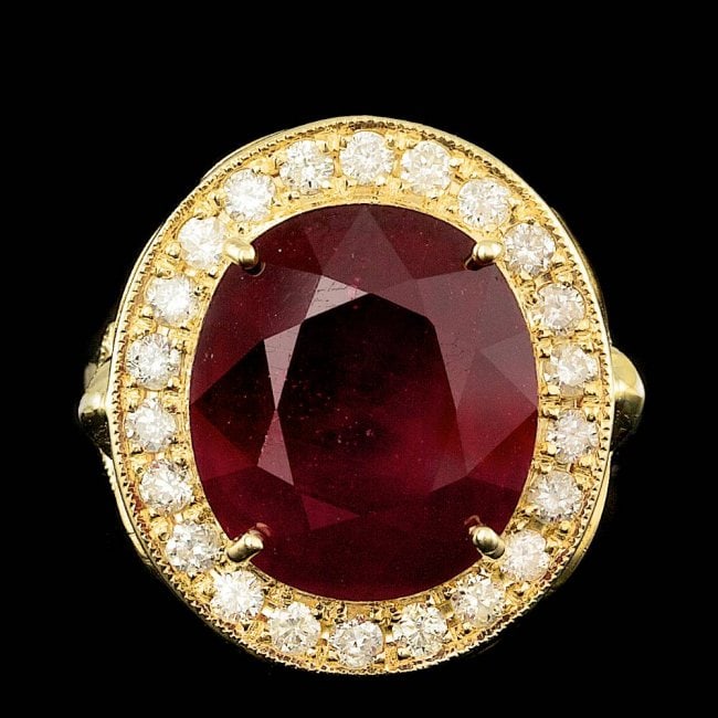 14k Yellow Gold 12.00ct Ruby 0.95ct Diamond Ring: Retail: $13,800.00 ****** 14k Yellow Gold 12.00ct Ruby 0.95ct Diamond Ring ****** Metal: 14k Solid Yellow Gold / Size: 7.5 / Total Item Weight: 9.5 grams / Country Made: United States / / Main Stone: 