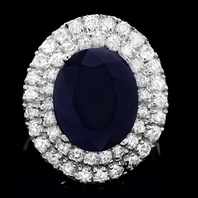 14k Gold 6.00ct Sapphire 1.50ct Diamond Ring: Retail: $9,800.00 ****** 14k Gold 6.00ct Sapphire 1.50ct Diamond Ring ****** Metal: 14k Solid White Gold / Size: 7 / Total Item Weight: 8.0 grams / Country Made: USA / / Main Stone: Sapphire / Color: 