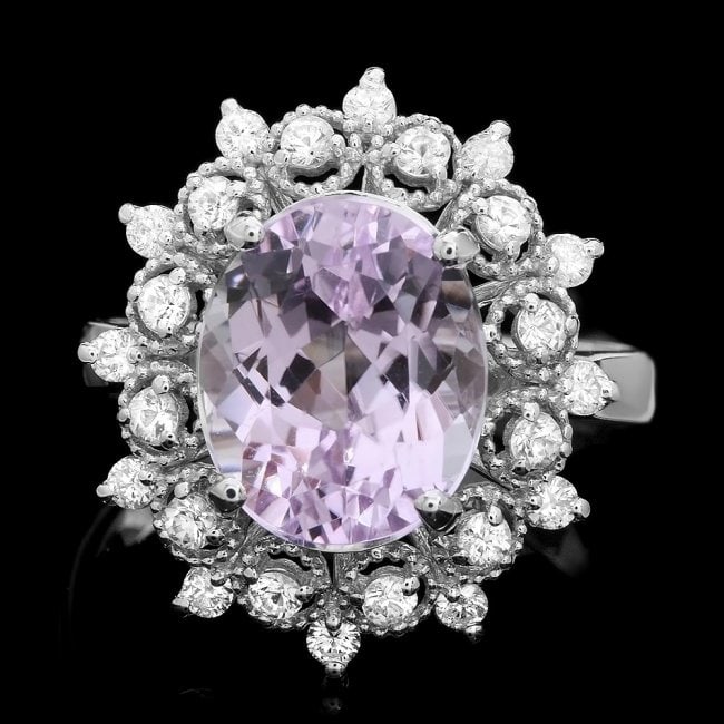 14k White Gold 4.50ct Kunzite 0.55ct Diamond Ring: Retail: $3,700.00 ****** 14k White Gold 4.50ct Kunzite 0.55ct Diamond Ring ****** Metal: 14k Solid White Gold / Size: 7 / Total Item Weight: 4.5 grams / Country Made: United States / / Main Stone: Kun
