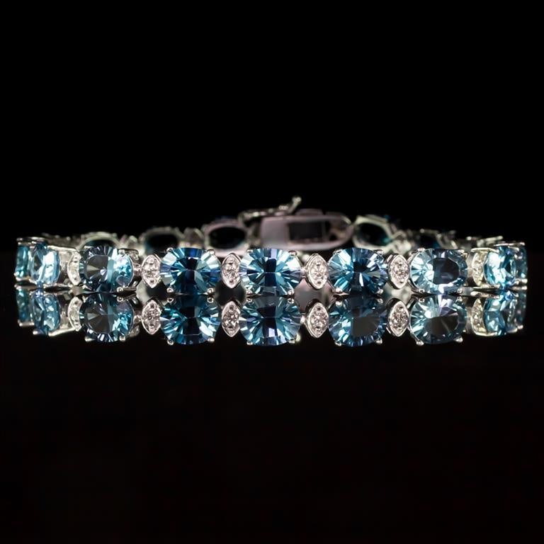 14K Gold 22.68ct Blue Topaz 0.80ct Diamond Bracelet (1 of 4)