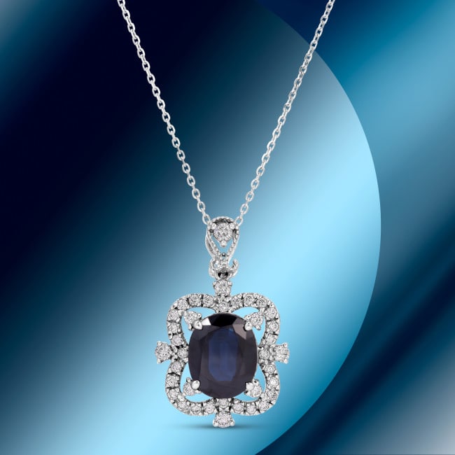 14k Gold 5.15ct Sapphire 0.78ct Diamond Pendant: Retail: $7,670.00 ****** 14k Gold 5.15ct Sapphire 0.78ct Diamond Pendant ****** Metal: 14k Solid White Gold / Size: / Total Item Weight: 5.3 grams / Country Made: USA / / Main Stone: Sapphire / Color:
