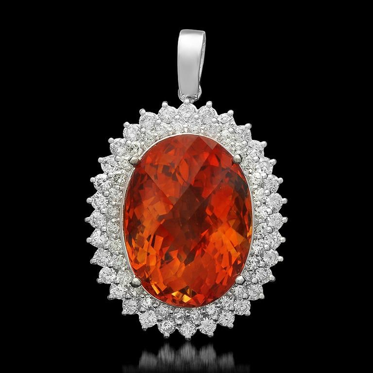 14K Gold 28.63 Citrine 2.20ct Diamond Pendant: Retail: $17,248.00 ****** 14K Gold Citrine & Diamond Pendant ****** Metal: 14K Solid White Gold / Total Item Weight: 14.0 / Country Made: United States / / Main Stone: Citrine / Color: Orange / Carat 