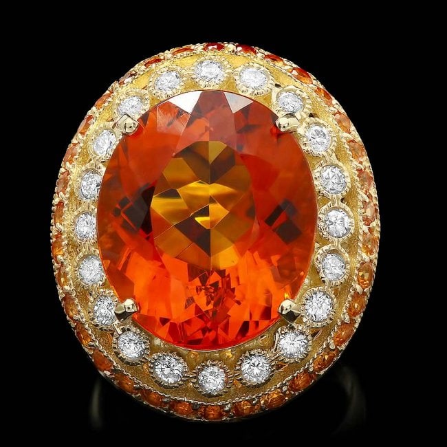 14k Gold 14.50ct Citrine 0.90ct Diamond Ring: Retail: $8,400.00 ****** 14k Gold 14.50ct Citrine 0.90ct Diamond Ring ****** Metal: 14k Solid Yellow Gold / Total Item Weight: 12.5 grams / Country Made: United States / / Main Stone: Citrine / Color: