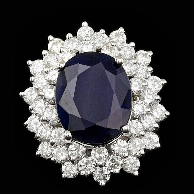 14k Gold 9.50ct Sapphire 2.80ct Diamond Ring: Retail: $14,800.00 ****** 14k Gold 9.50ct Sapphire 2.80ct Diamond Ring ****** Metal: 14k Solid White Gold / Size: 7 / Total Item Weight: 9.5 grams / Country Made: United States / / Main Stone: Sapphir
