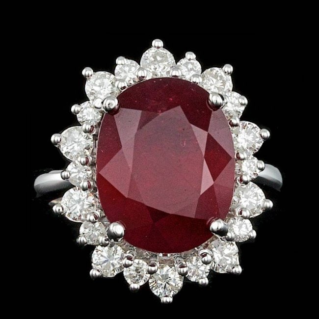 14k White Gold 11.00ct Ruby 1.15ct Diamond Ring: Retail: $9,800.00 ****** 14k White Gold 11.00ct Ruby 1.15ct Diamond Ring ****** Metal: 14k Solid White Gold / Size: 7.25 / Total Item Weight: 8.0 grams / Country Made: United States / / Main Stone: Ru