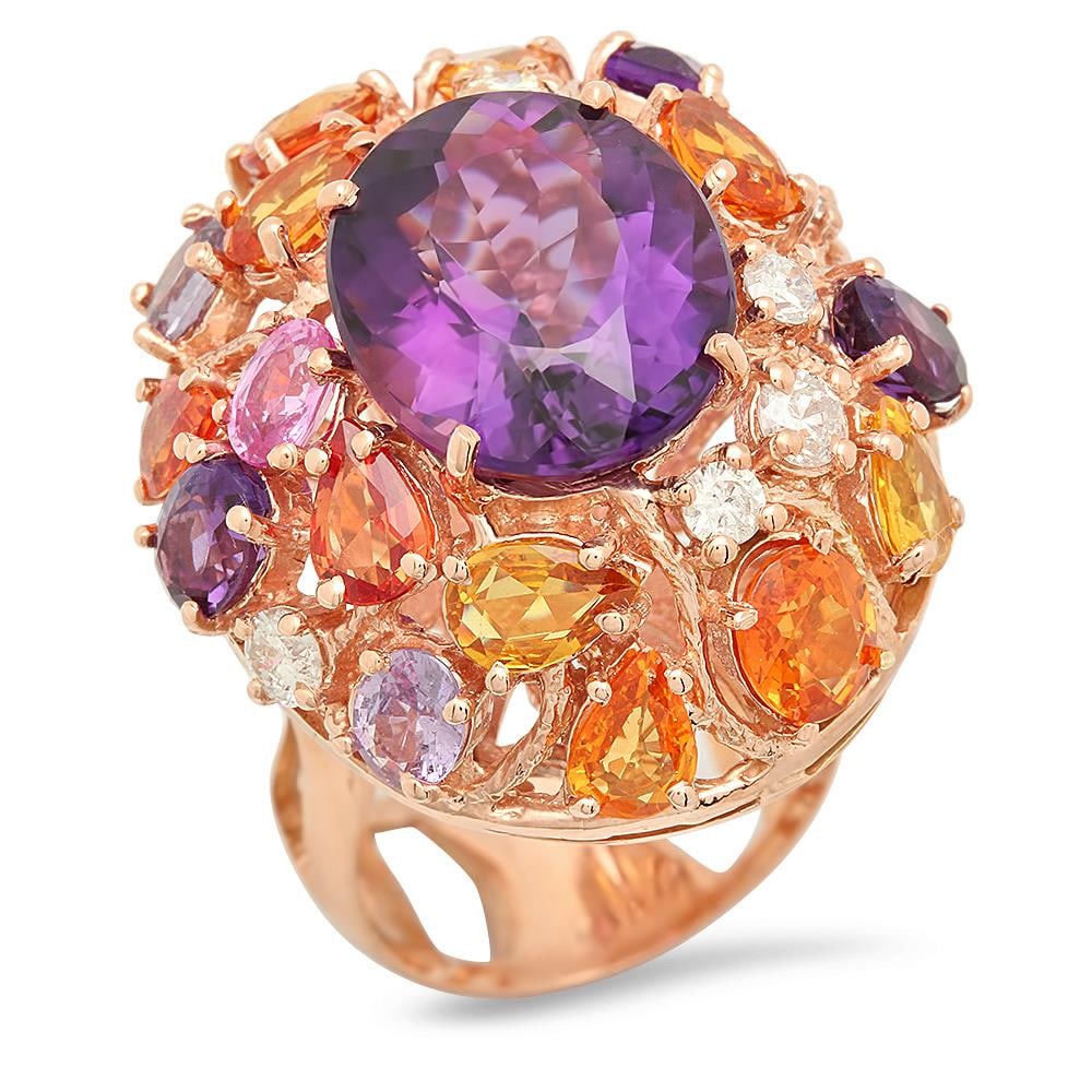 14K Gold 8.31ct Amethyst 6.50ct Sapphire 0.75cts Diamond Ring: Retail: $9,678.00 ****** 14K Gold 8.31ct Amethyst 6.50ct Sapphire 0.75cts Diamond Ring ****** Metal: 14K Rose Gold/ Total Item Weight: 16.2 grams / Country Made: United States / / Main Stone: Amethyst