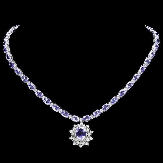 14k W Gold 36ct Tanzanite 2.75ct Diamond Necklace: Retail: $29,500.00 ****** 14k W Gold 36ct Tanzanite 2.75ct Diamond Necklace ****** Metal: 14k Solid White Gold / Size: 17 / Total Item Weight: 27.0 grams / Country Made: United States / / Main Stone: 