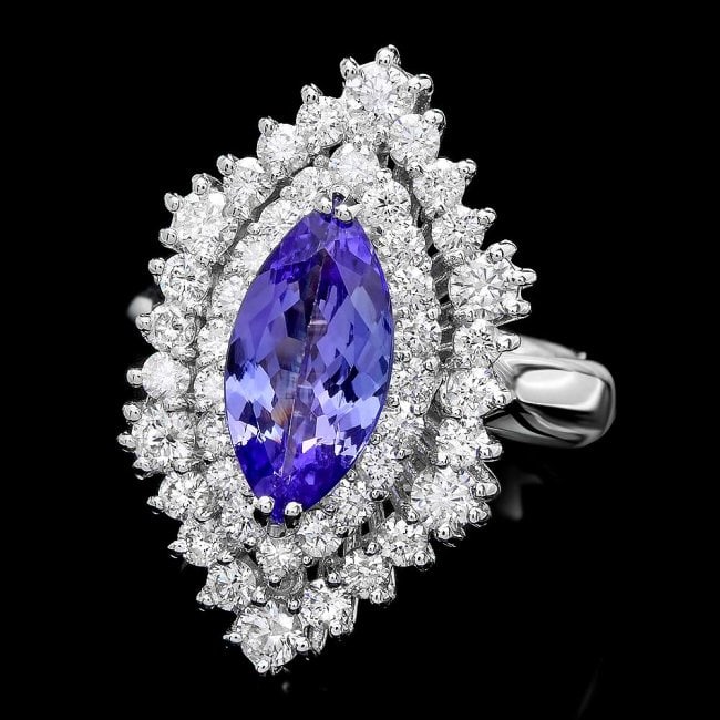 14k Gold 2.00ct Tanzanite 1.50ct Diamond Ring: Retail: $10,500.00 ****** 14k Gold 2.00ct Tanzanite 1.50ct Diamond Ring ****** Metal: 14k Solid White Gold / Size: 7 / Total Item Weight: 9.0 grams / Country Made: United States / / Main Stone: Tanzan