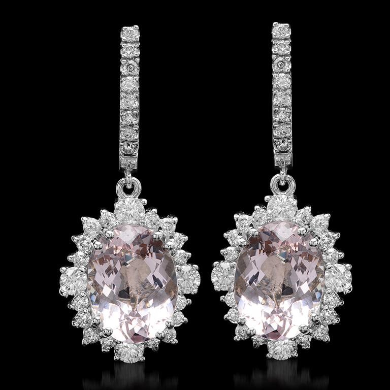 14K Gold 10.66ct Morganite 2.35ct Diamond Earrings: Retail: $17,820.00 ******14K Gold Morganite & Diamond Earrings ****** Metal: 14K Solid White Gold / Total Item Weight: 10.66 grams / Country Made: United States / / Main Stone: Morganite/ Color: Light