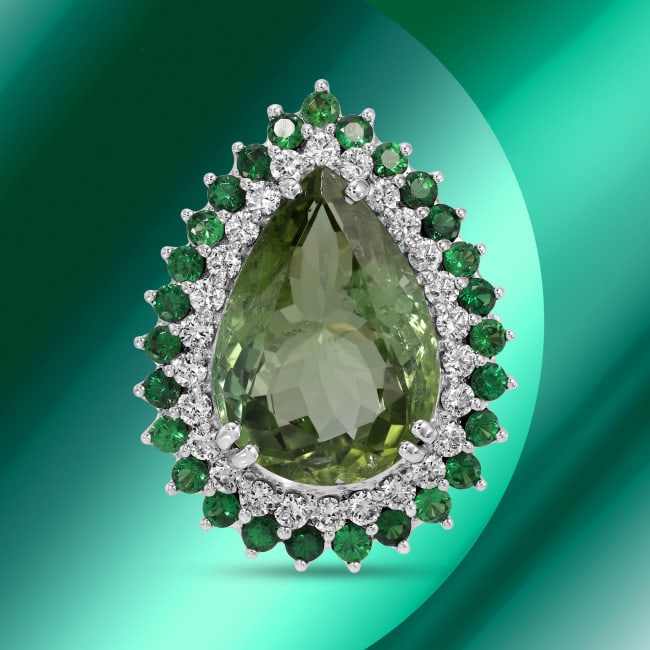 14k Gold 13.38ct Tourmaline 1.75ct Tsavorite Garnet Ring (1 of 4)