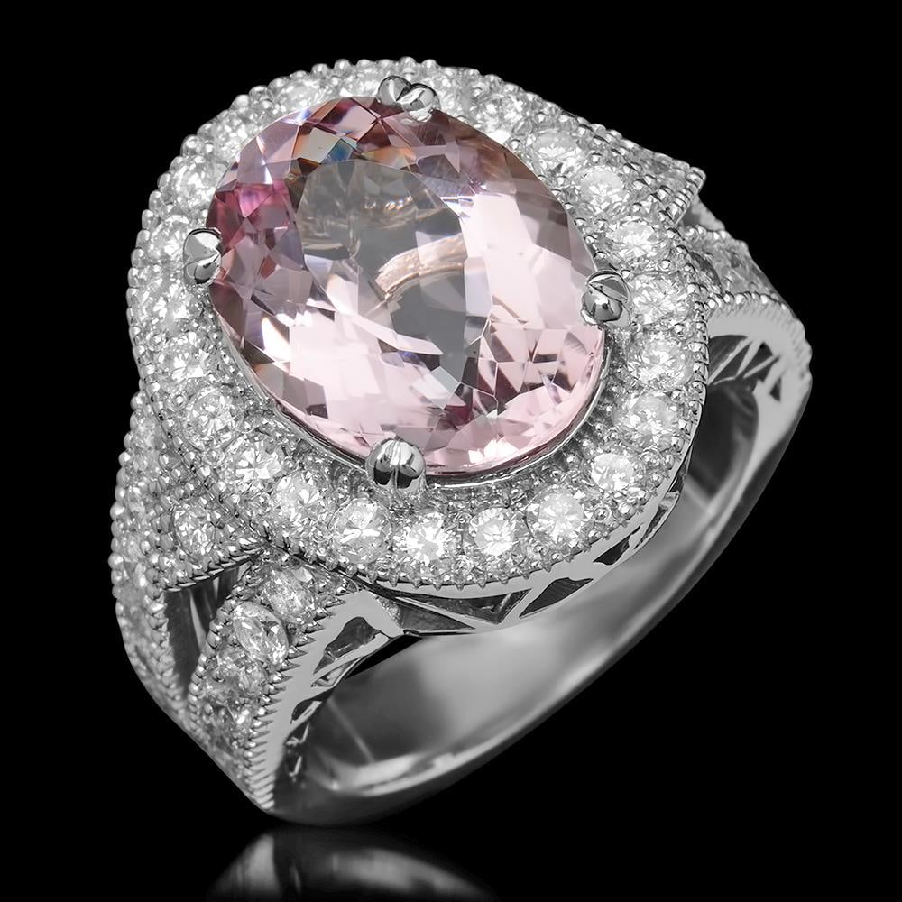 14K Gold 5.57ct Morganite 1.74ct Diamond Ring: Retail: $10,890.00******14K Gold Morganite & Diamond Ring ****** Metal: 14K Solid Gold / Total Item Weight: 11.1 grams / Country Made: United States / / Main Stone: Kunzite / Color: Light Pink / Carat