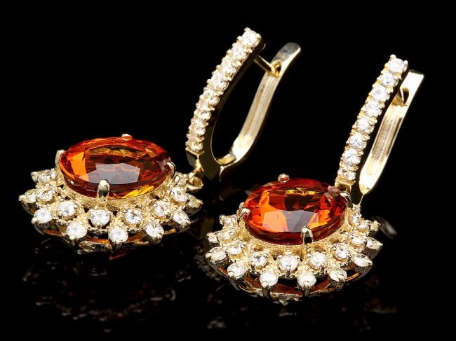 14k Gold 8.00ct Citrine 2.25ct Diamond Earrings: Retail: $8,900.00 ****** 14k Gold 8.00ct Citrine 2.25ct Diamond Earrings ****** Metal: 14k Solid Yellow Gold / Total Item Weight: 9.5 grams / Country Made: United States / / Main Stone: Citrine / Colo