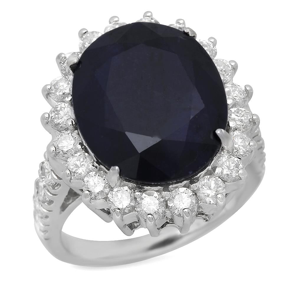 14K Gold 11.15ct Sapphire 1.74ct Diamond Ring: Retail: $9,555.00 ****** 14K Gold 11.15ct Sapphire 1.74ct Diamond Ring ****** Metal: 14K Solid Gold / Total Item Weight: 8.7 grams / Country Made: United States / / Main Stone: Sapphire / Color: Dark 