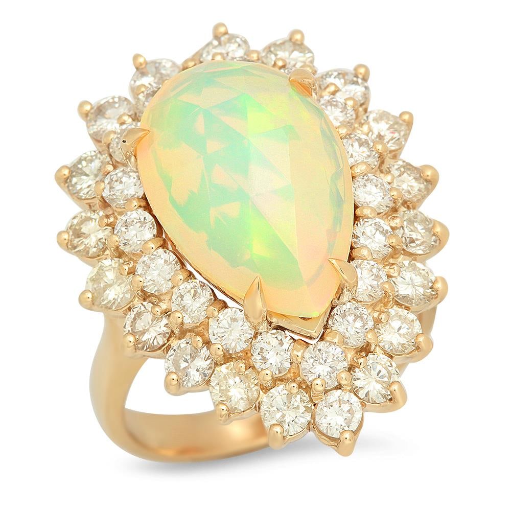14K Gold 4.42ct Opal 2.55cts Diamond Ring: Retail: $12,890.00 ****** 14K Gold 4.42ct Opal 2.55cts Diamond Ring ****** Metal: 14K Yellow Gold / Total Item Weight: 10.4 grams / Country Made: United States / / Main Stone: Opal / Color: Play of Co