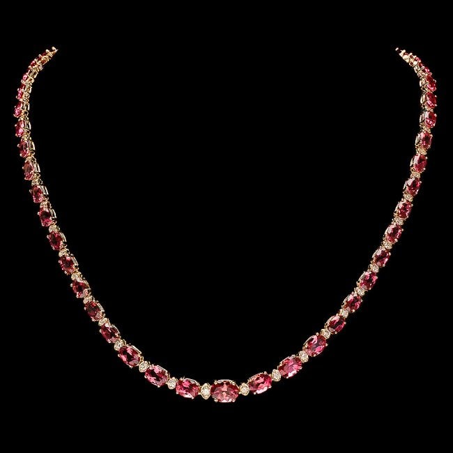 14k Gold 25ct Tourmaline 1.40ct Diamond Necklace: Retail: $21,300.00 ****** 14k Gold 25ct Tourmaline 1.40ct Diamond Necklace ****** Metal: 14k Solid Yellow Gold / Size: 17 / Total Item Weight: 20.0 grams / Country Made: United States / / Main Stone: 
