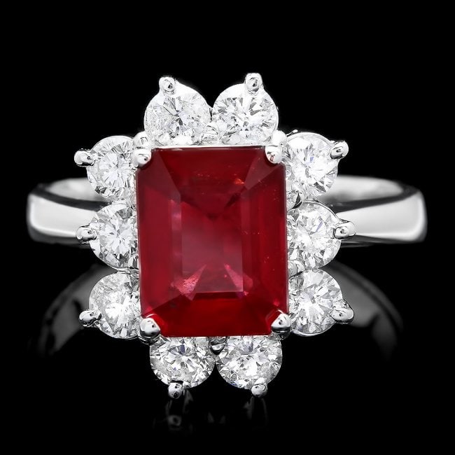 14k White Gold 3.00ct Ruby 1.25ct Diamond Ring: Retail: $5,000.00 ****** 14k White Gold 3.00ct Ruby 1.25ct Diamond Ring ****** Metal: 14k Solid White Gold / Size: 7.25 / Total Item Weight: 5.5 grams / Country Made: United States / / Main Stone: Rub