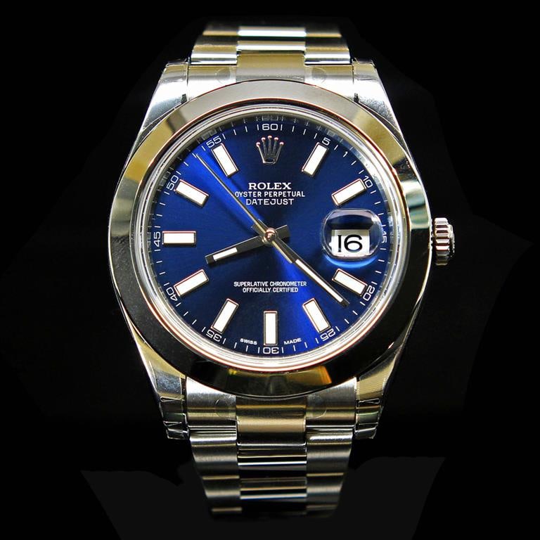 Rolex DateJust ll 41mm Blue Index Dial Men's Wristwatch: ****** Rolex DateJust ll 41mm Blue Index Dial Men's Wristwatch ****** One Mens, Rolex DateJust ll 41mm Blue Index Dial Wristwatch Stainless Steel electronically tested and polished / Case: Stainless S
