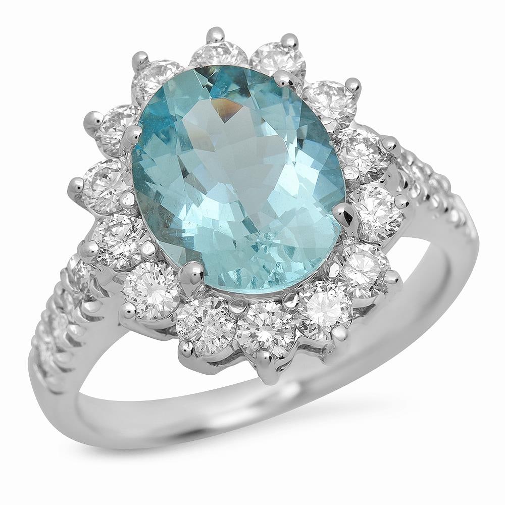 14K Gold 2.66ct Aquamarine 1.18ct Diamond Ring (1 of 5)