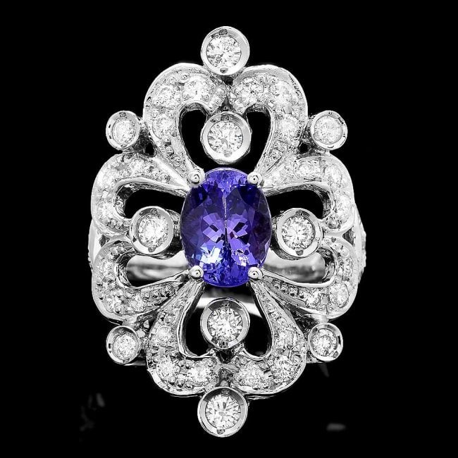 14k Gold 2.00ct Tanzanite 1.20ct Diamond Ring: Retail: $9,630.00 ****** 14k Gold 2.00ct Tanzanite 1.20ct Diamond Ring ****** Metal: 14k Solid White Gold / Size: 7 / Total Item Weight: 9.0 grams / Country Made: United States / / Main Stone: Tanzani