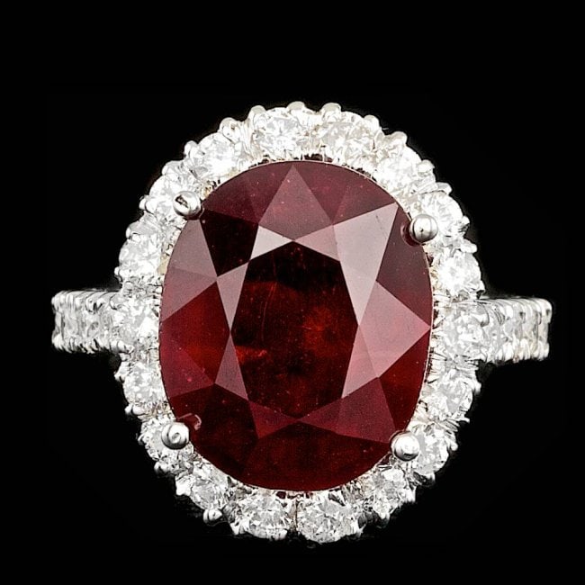14k White Gold 11.50ct Ruby 1.45ct Diamond Ring: Retail: $9,500.00 ****** 14k White Gold 11.50ct Ruby 1.45ct Diamond Ring ****** Metal: 14k Solid White Gold / Size: 7 / Total Item Weight: 7.5 grams / Country Made: United States / / Main Stone: Ruby 