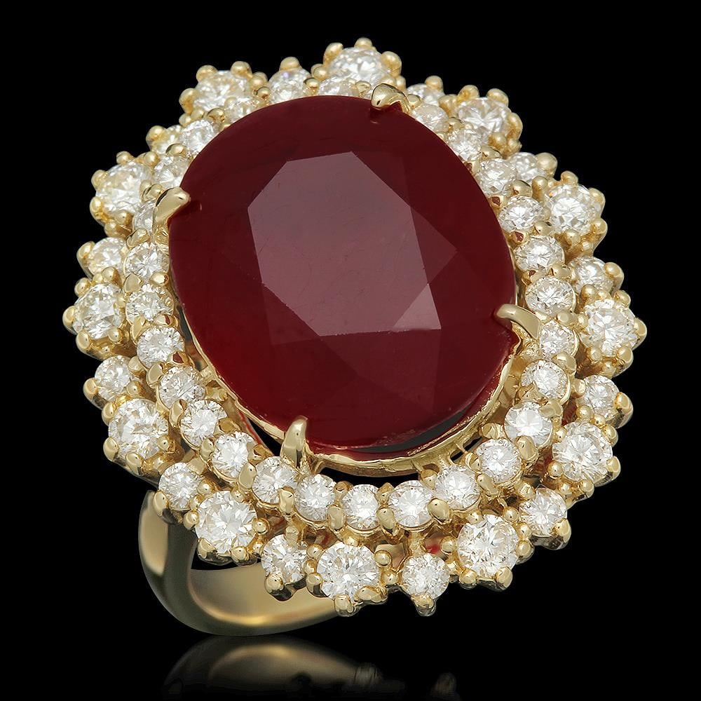14K Gold 12.77ct Ruby 1.60ct Diamond Ring: Retail: $10,130.00 ****** 14K Gold 12.77ct Ruby 1.60ct Diamond Ring ****** Metal: 14K Solid Gold / Total Item Weight: 10.2 grams / Country Made: United States / / Main Stone: Ruby / Color: Red / Carat