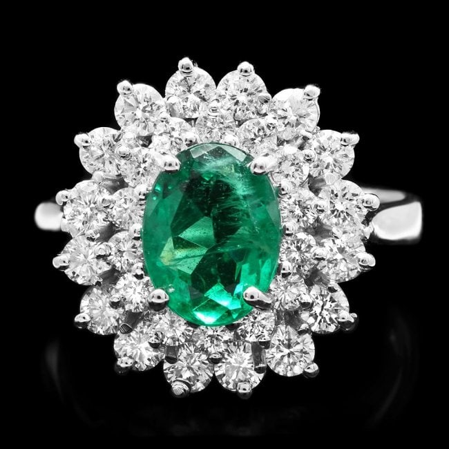 14k White Gold 1.50ct Emerald 1.40ct Diamond Ring: Retail: $12,600.00 ****** 14k White Gold 1.50ct Emerald 1.40ct Diamond Ring ****** Metal: 14k Solid White Gold / Size: 7 / Total Item Weight: 5.5 grams / Country Made: United States / / Main Stone: Em