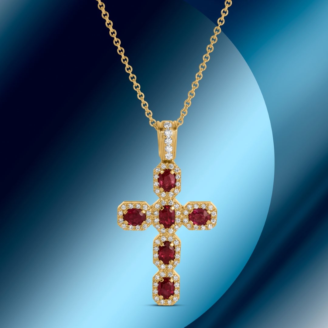 14K Gold 2.22cts Ruby & 0.54cts Diamond Pendant: Retail: $8,800*****14K Gold Ruby & Diamond Pendant*****Metal: 14K Yellow Gold/ Total Wt.:7.00g / Country Made US// Main Stone: Ruby / Carat Total Wt.: 2.22cts / Treatment: Heat with Residues / Color: 