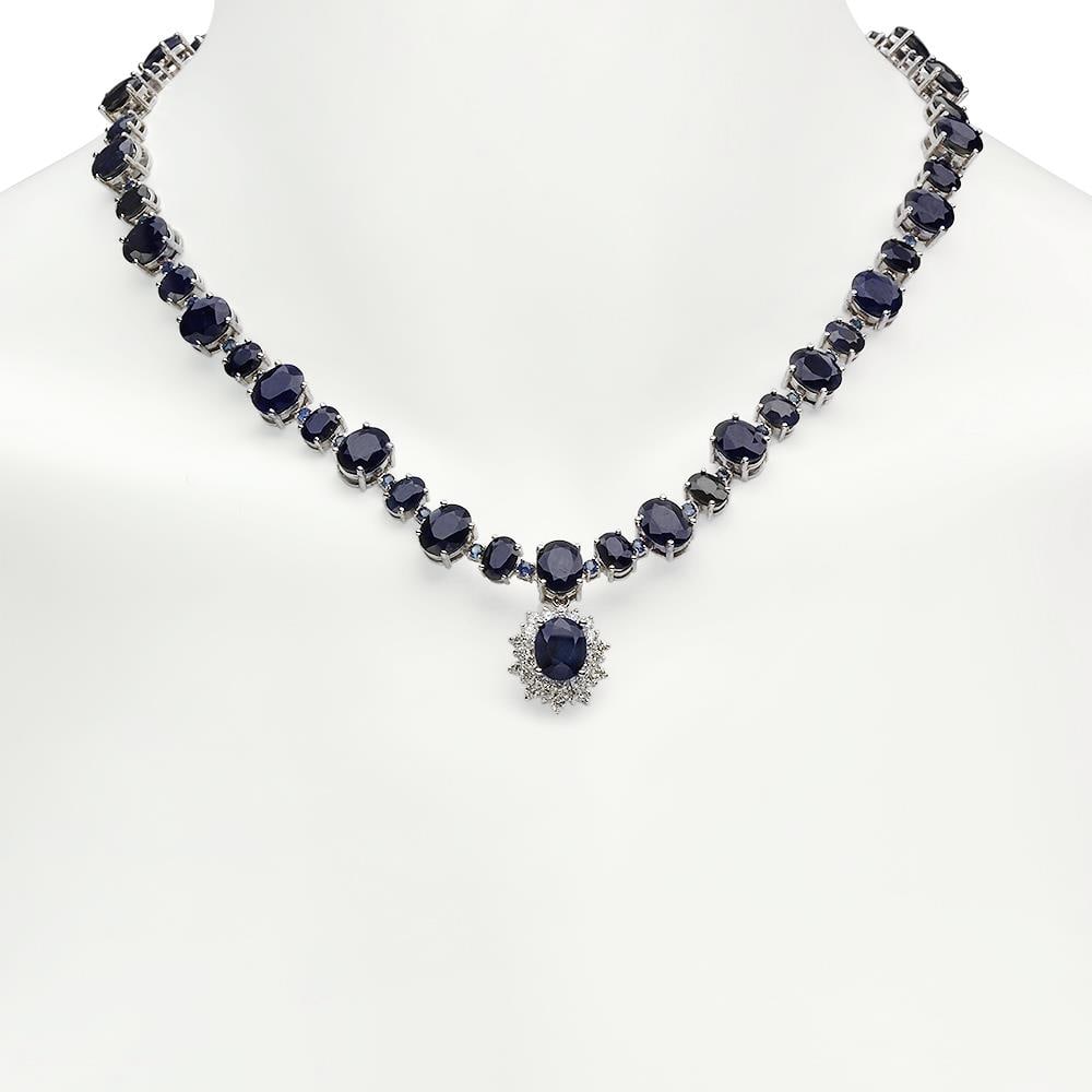 14K Gold 49.50ct Sapphire 1.70ct Diamond Necklace: Retail: $29,730.00 ****** 14K Gold 49.50ct Sapphire 1.70ct Diamond Necklace ****** Metal: 14K Solid Gold / Total Item Weight: 53.1 grams / Country Made: United States / / Main Stone: Sapphire / Color: