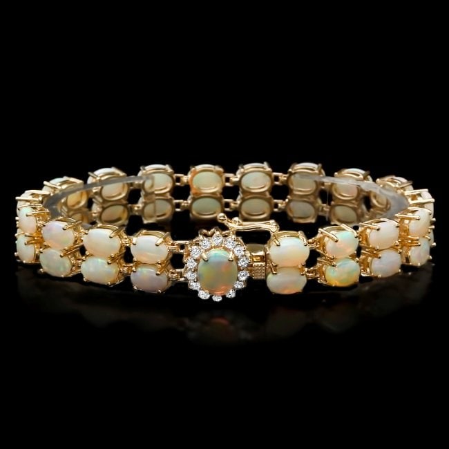 14k Yellow Gold 17ct Opal 0.50ct Diamond Bracelet (1 of 6)