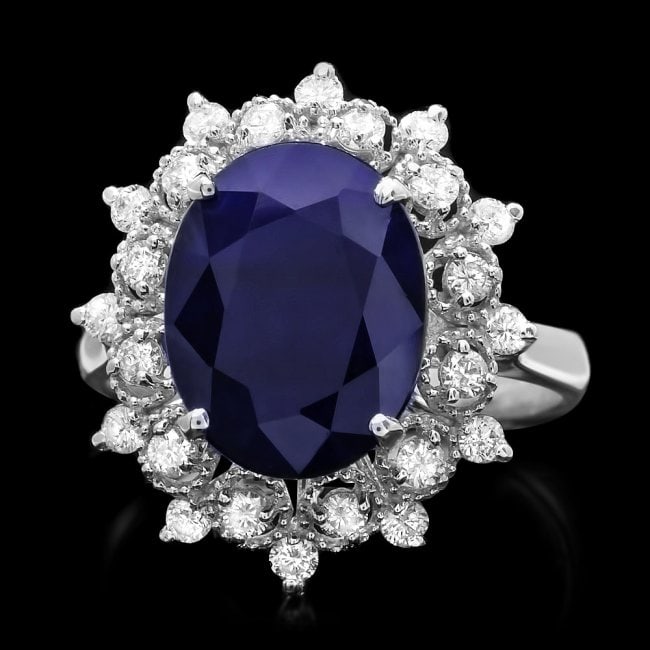 14k Gold 6.00ct Sapphire 0.55ct Diamond Ring: Retail: $6,300.00 ****** 14k Gold 6.00ct Sapphire 0.55ct Diamond Ring ****** Metal: 14k Solid White Gold / Size: 7.5 / Total Item Weight: 5.0 grams / Country Made: United States / / Main Stone: Sapphi