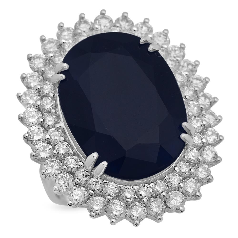 14K Gold 25.57ct Sapphire 3.39ct Diamond Ring (1 of 5)