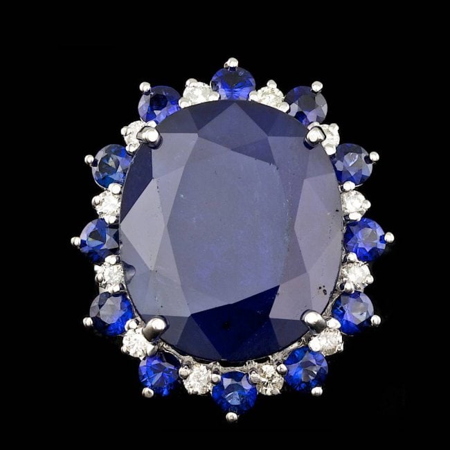 14k White Gold 25ct Sapphire 0.60ct Diamond Ring: Retail: $17,000.00 ****** 14k White Gold 25ct Sapphire 0.60ct Diamond Ring ****** Metal: 14k Solid White Gold / Size: 7.75 / Total Item Weight: 15.0 grams / Country Made: United States / / Main Stone: