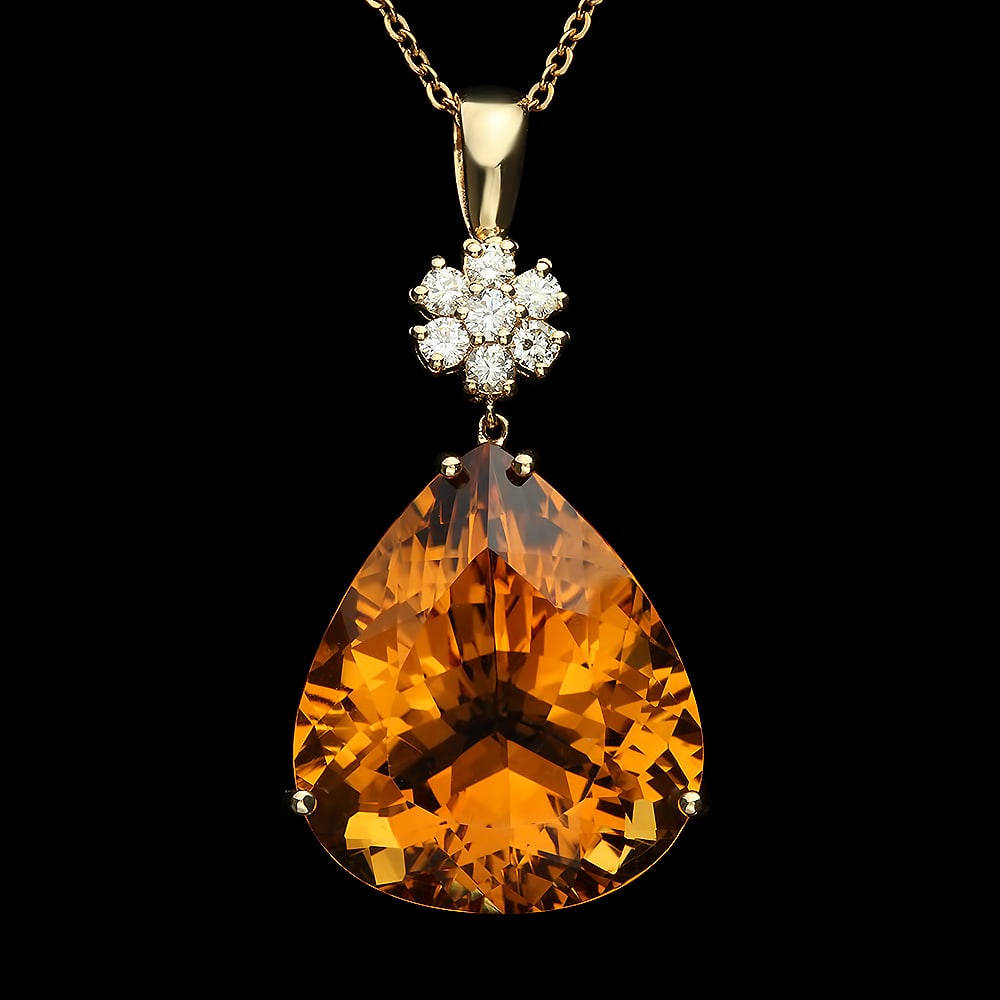 14K Gold 41.00ct Citrine Diamond Pendant: Retail: $8,870.00 ****** 14K Gold 41.00ct Citrine Diamond Pendant ****** Metal: 14K Solid Yellow Gold / Total Item Weight: 13.7 grams / Country Made: United States / / Main Stone: Citrine / Color: Ora